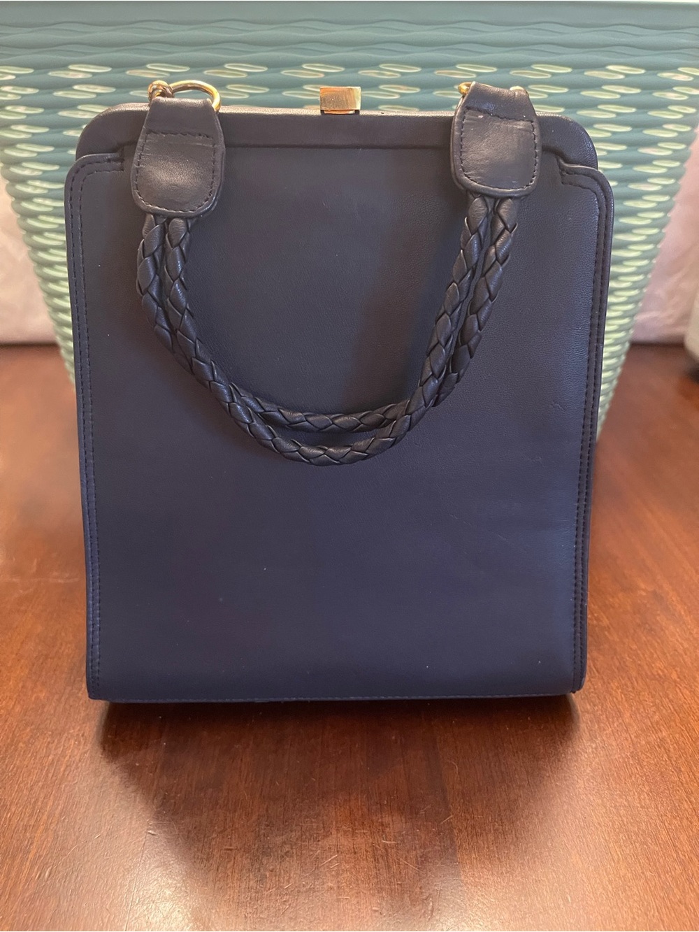 Vintage Anne Klein II Black Leather Women's Satchel Handbag With Braided Handle - Picture 4 of 10